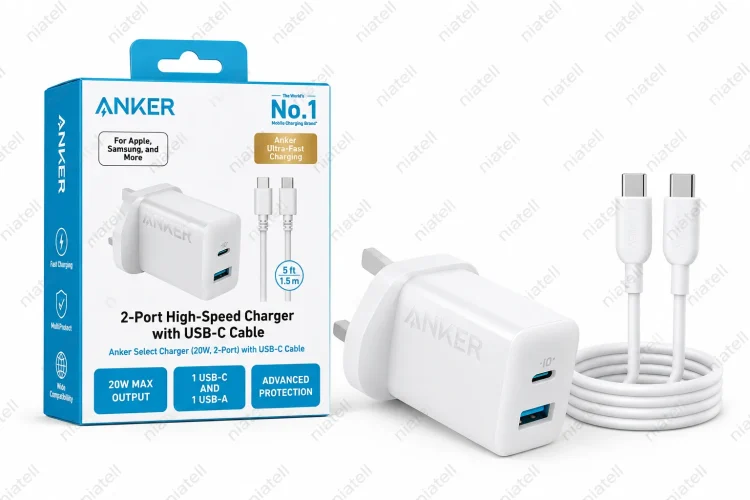 شارژر دیواری 20 وات دو پورت انکر مدل B2348K21 همراه با کابل USB-C