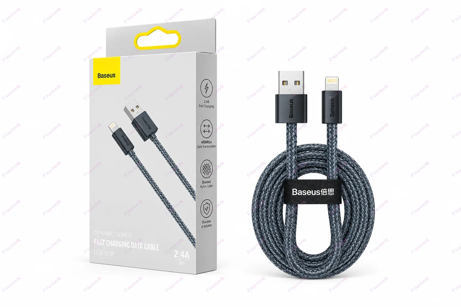 کابل بیسوس Dynamic Series مدل CALD000516 با رابط Lightning و روکش بافته‌شده طوسی