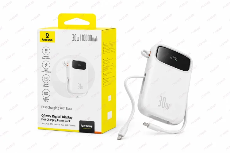 پاوربانک ۱۰ هزار ۳۰ وات بیسوس Baseus QPow2 با کابل متصل Type-C مدل P10055008513