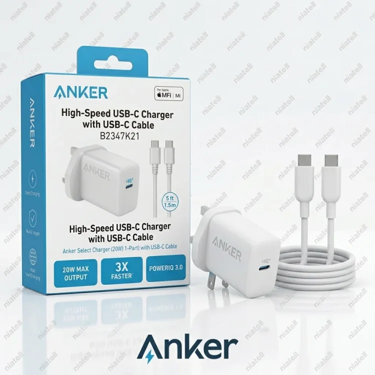 شارژر دیواری 20 وات انکر مدل B2347K21 همراه با کابل تبدیل USB-C