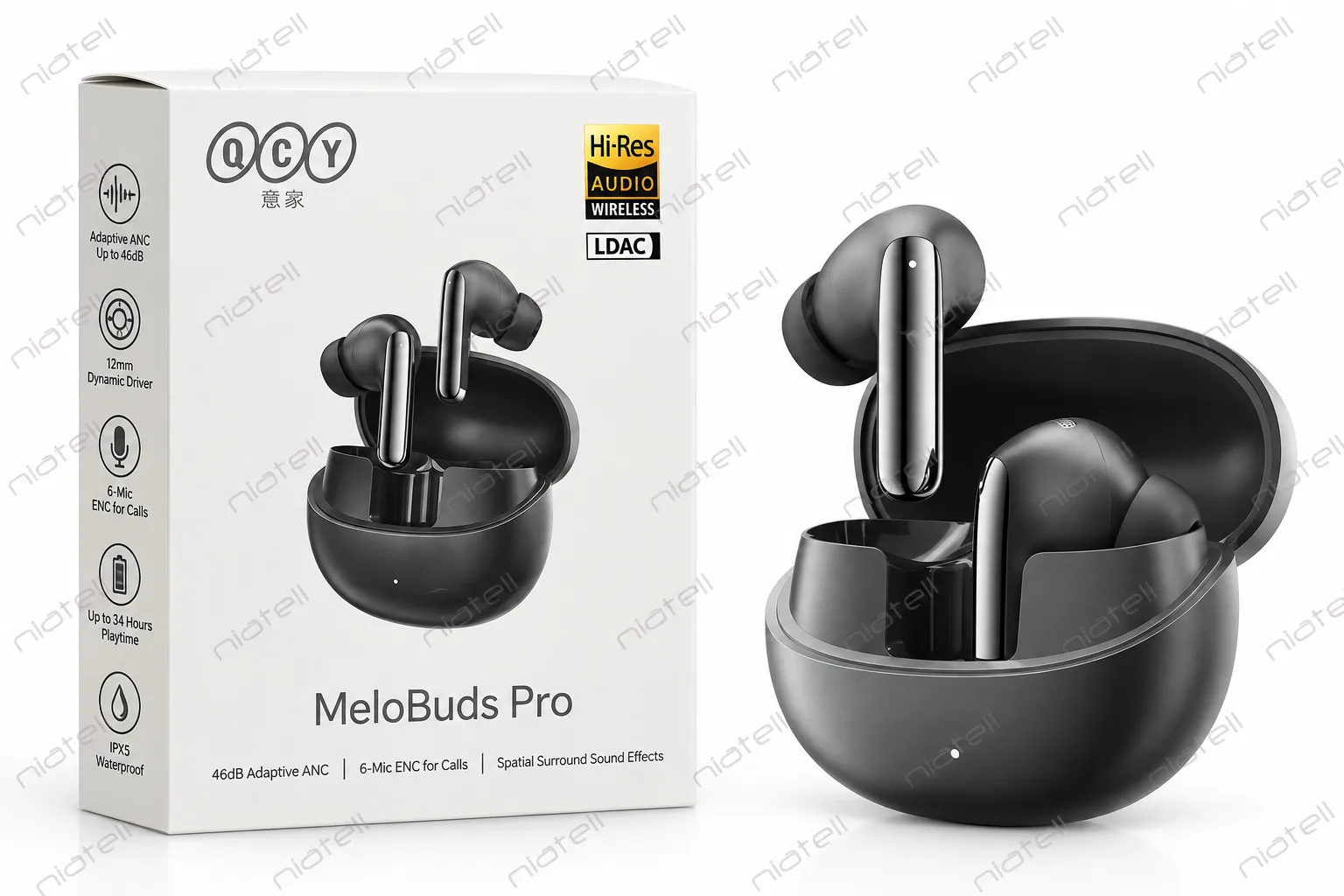 هندزفری QCY هندزفری QCY MeloBuds Pro مشکی به همراه کیس شارژ و جعبه اصلی