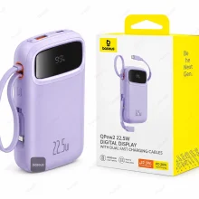 پاور بانک بیسوس QPow2 بنفش مدل P10055003513-00 با ظرفیت 10000 میلی‌آمپر ساعت و توان 22.5 وات